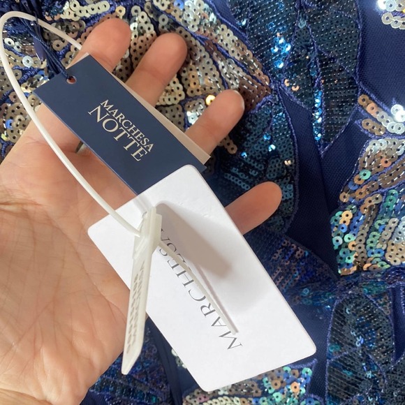 Marchesa Notte NWT Sequined Cocktail Dress Length Gown cutwork Midi 14 - Picture 8 of 15